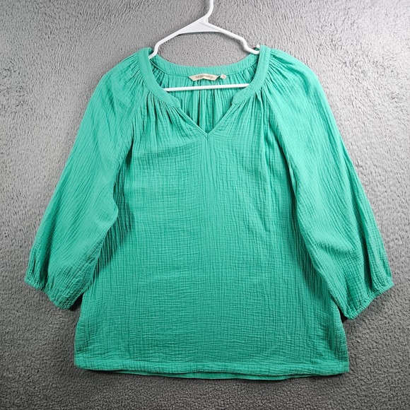 Soft Surroundings Tops - Soft Surroundings Tunic Top Blouse Women Medium Split Neck 3/4 Sleeve Green